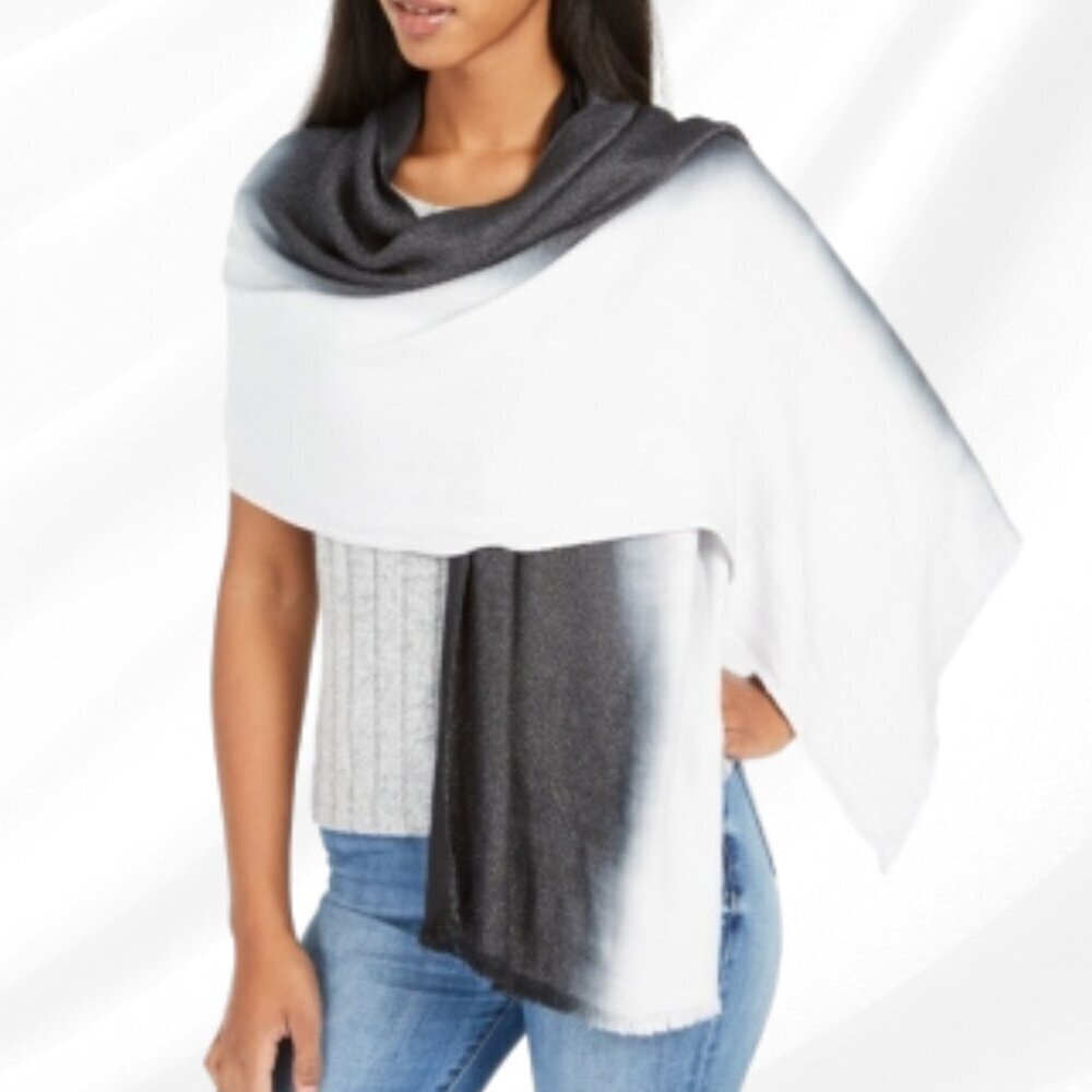 2/$30 INC International Concepts Ombre Shine Pashmina Scarf Black NWT
